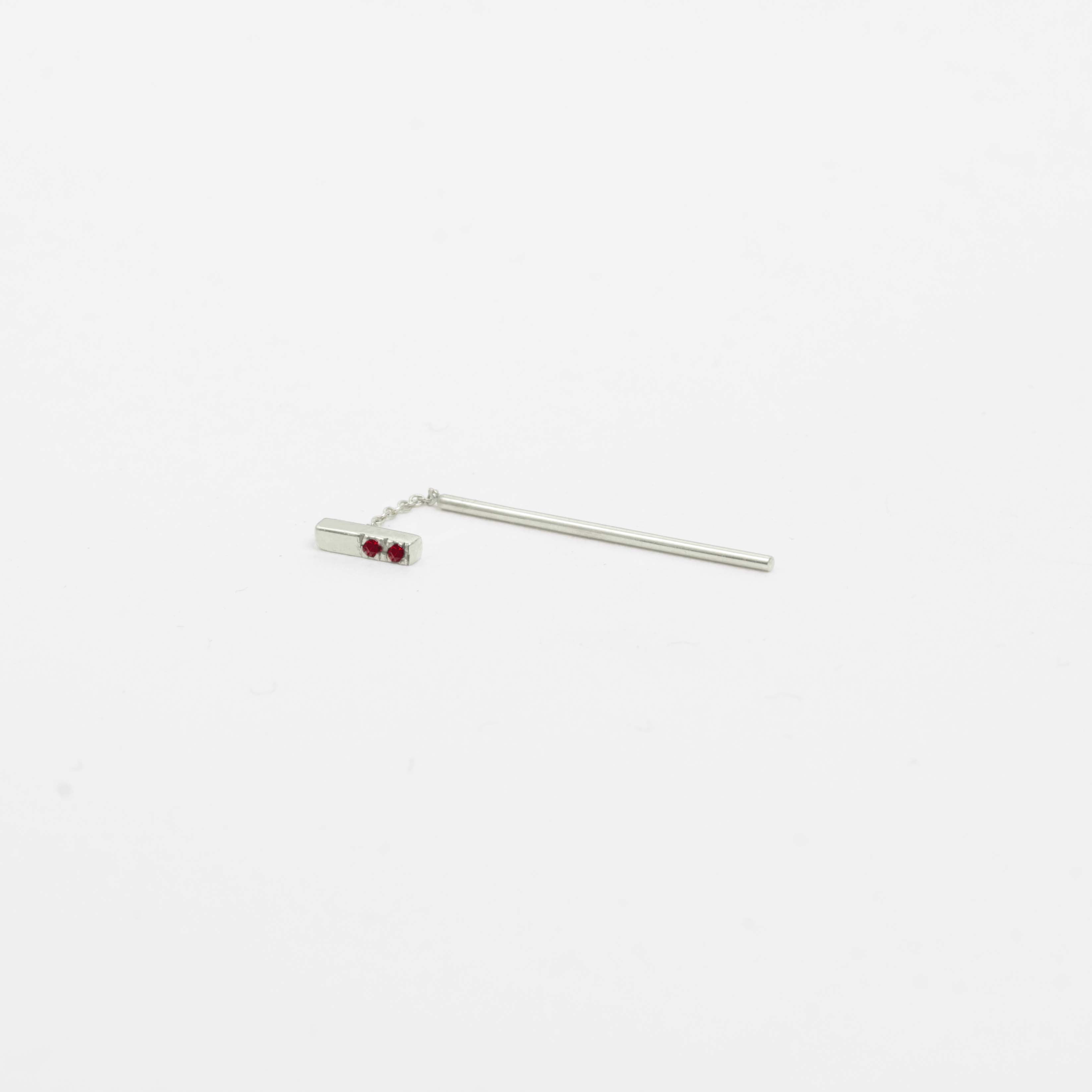 Olko Short Minimal Pull Through Earring in 14k White Gold set with Rubies By SHW Fine Jewelry New York City