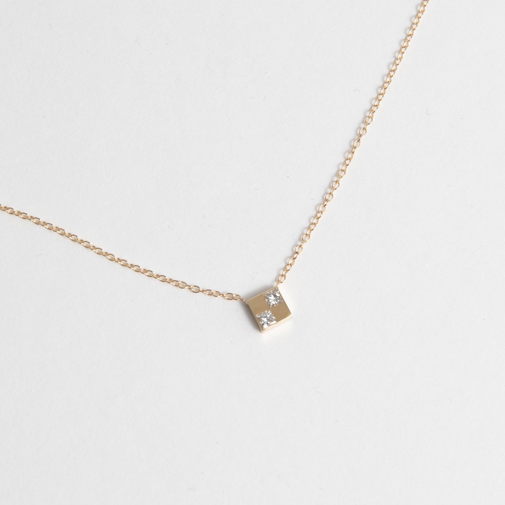Sudu Designer Necklace in 14k Gold set with Princess Cut Square Diamonds By SHW Fine Jewelry NYC