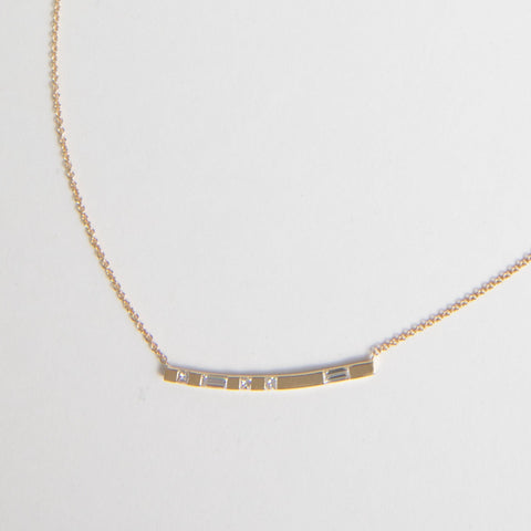 Erdo Unusual Necklace in 14k Gold set with Baguette and Princess cut diamonds By SHW Fine Jewelry NYC