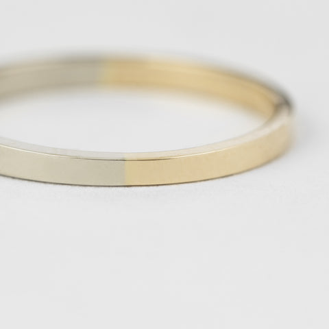 Contemporary 2mm Thin Half Yellow and White 14karat Gold Wedding Band by SHW cool fine jewelry store located in downtown NYC nearby