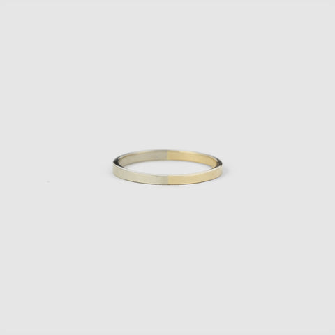 Unique 2mm Thin Half Yellow and White 14k Solid Gold Wedding Band by SHW best fine jewelry store in downtown NYC SoHo East Village Near Me