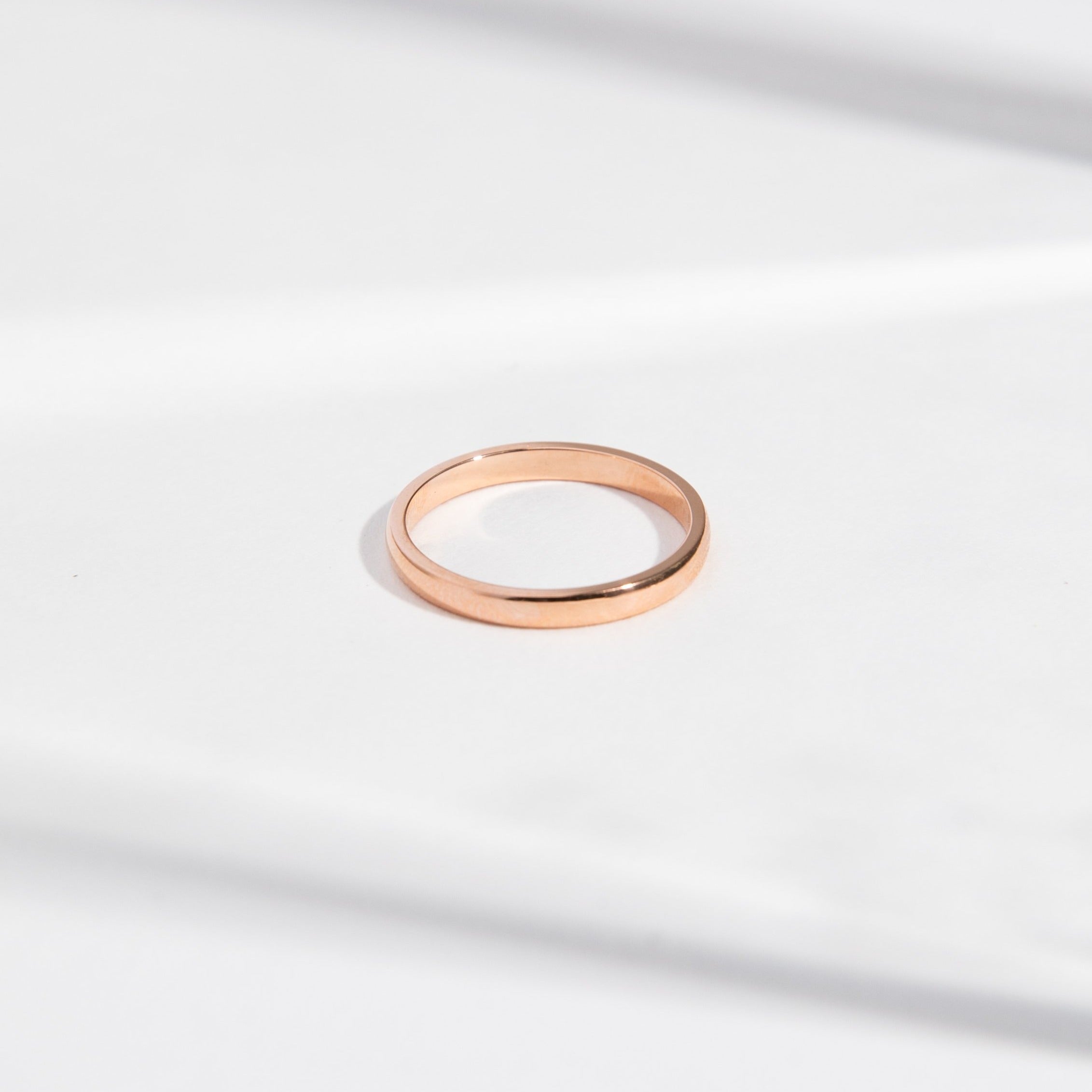 14k rose gold 2mm wedding band with classic domed shape