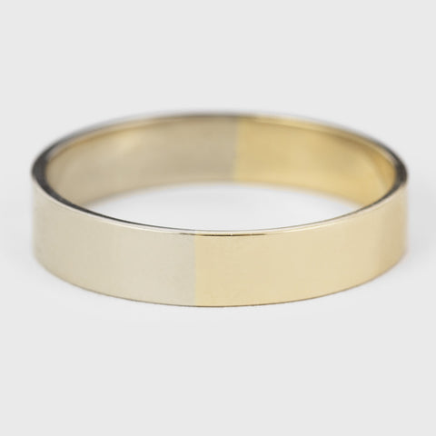 Contemporary 5mm Mixed Metals Half Yellow and White 14k Gold Wedding Band by SHW cool fine jewelry stores located in downtown NYC near me