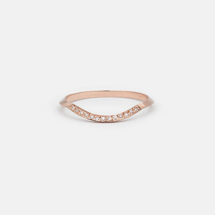 14k rose gold thin knife edge band with pavé white diamonds