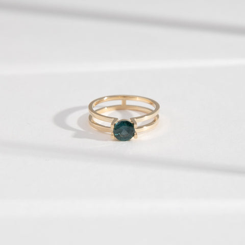 Cara Alternative Ring in 14k Gold set with a 0.68ct dark teal round brilliant cut sapphire By SHW Fine Jewelry NYC