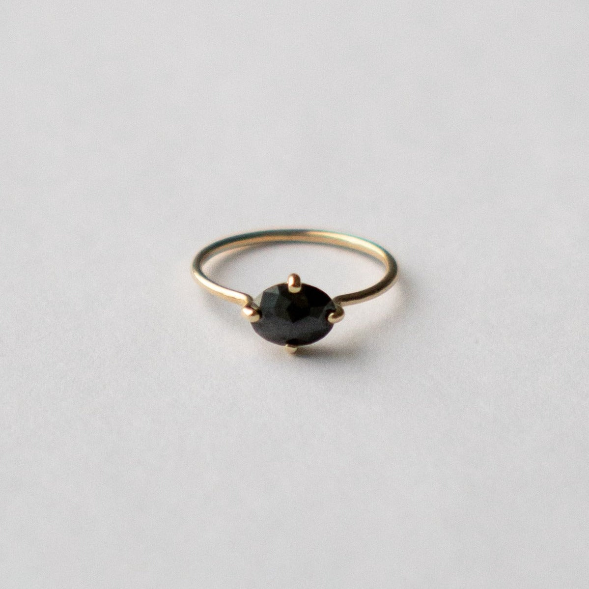 Vera Simple Ring in 14k gold set with a 1.02ct oval rose-cut black diamond by SHW Fine Jewelry NYC