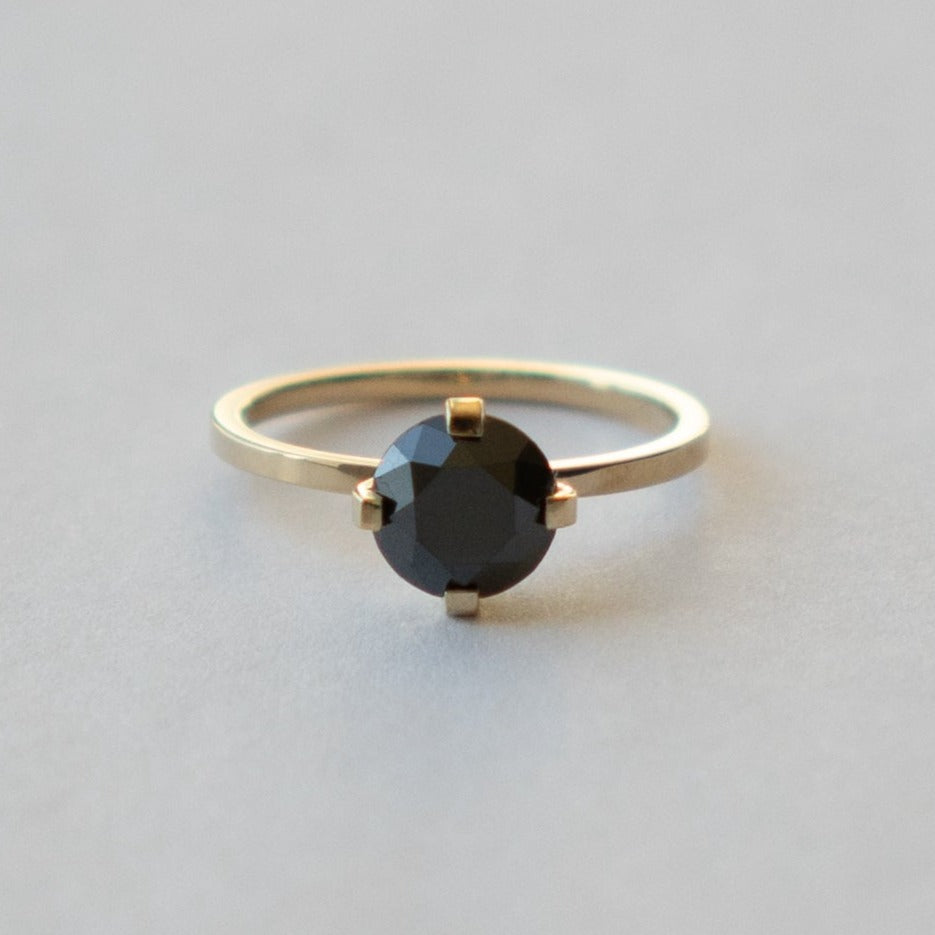 Vila Solitaire Ring in 14k gold set with a 1.65ct round brilliant cut black diamond by SHW Fine Jewelry New York City