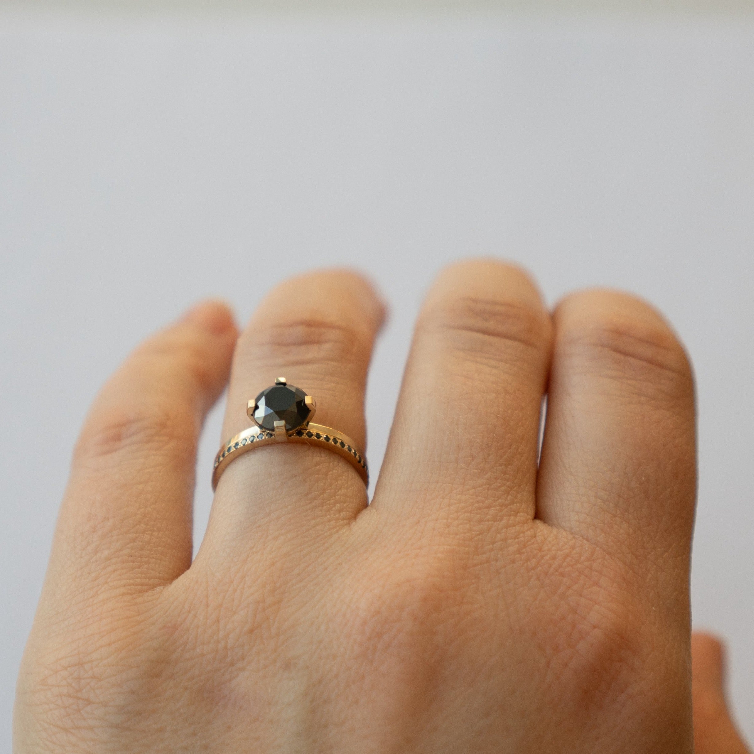 Vila Minimalist Ring in 14k gold set with a 1.65ct round brilliant cut black diamond by SHW Fine Jewelry NYC