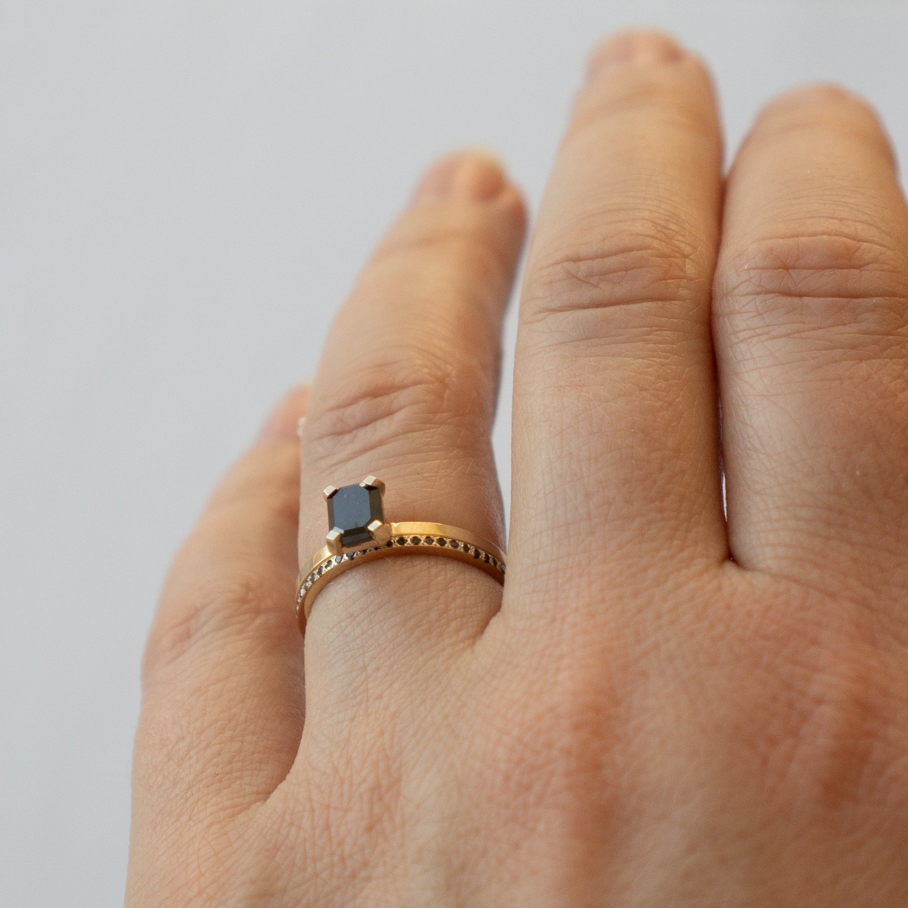 Inga Minimalist Ring in 14 Karat Yellow Gold set with 0.78ct emerald cut black diamond by SHW Fine Jewelry NYC