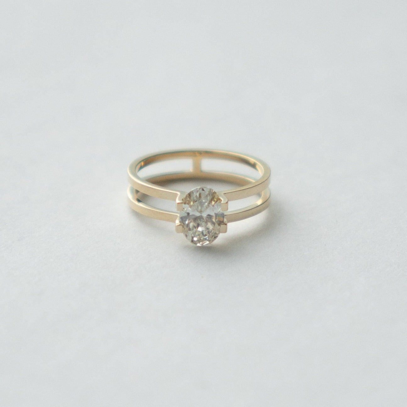 Mes Double-band Ring in 14k Gold set with 1ct oval cut lab-grown diamond By SHW Fine Jewelry NYC