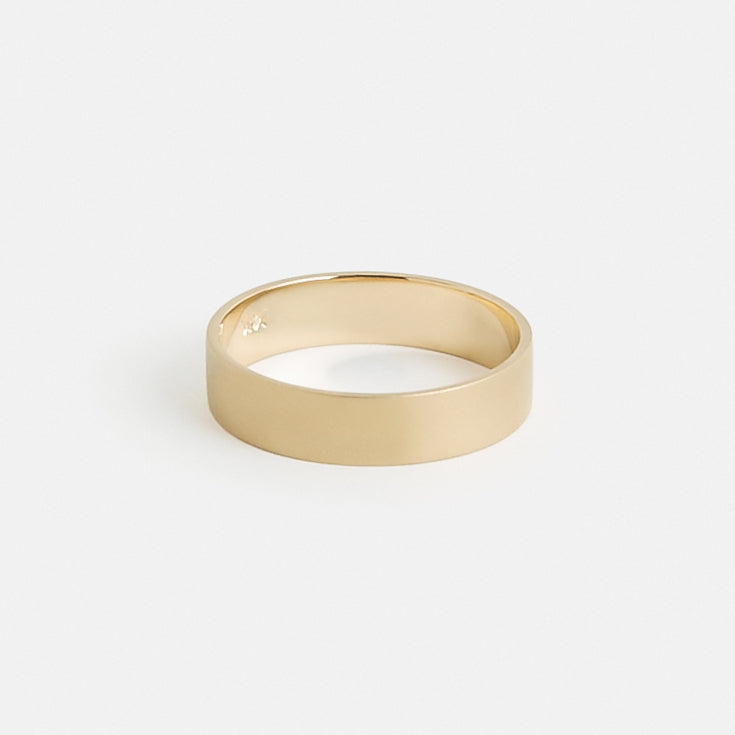 14k yellow gold 5mm flat wedding band with sandblasted matte finish