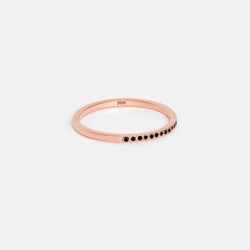 14k rose gold half eternity band with pavé black diamonds