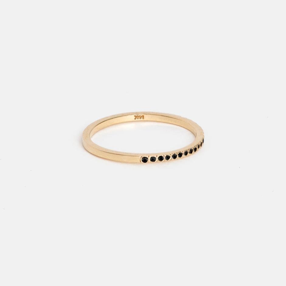 14k yellow gold half eternity band set with round black diamonds