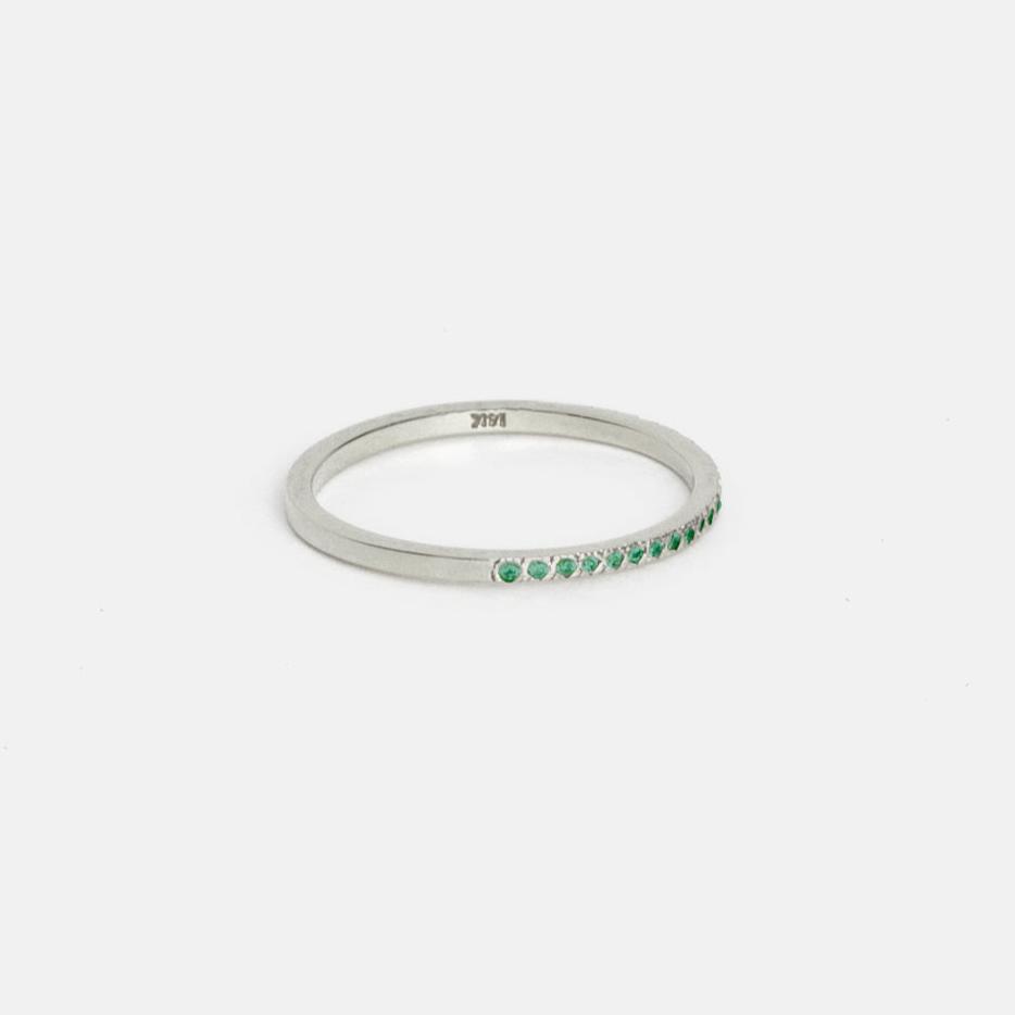 14k white gold pavé emerald wedding band