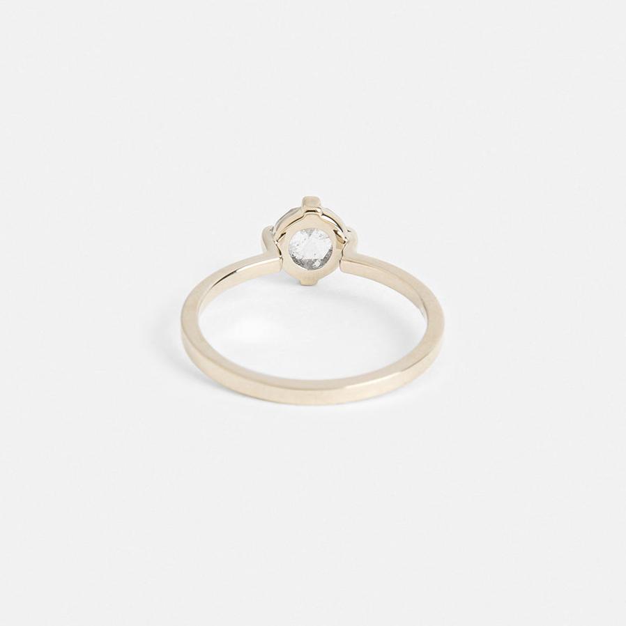 Cool Compass Prongs Engagement Ring with rose-cut natural salt and pepper diamond in 14k white gold by SHW famous fine jewelry store in NYC