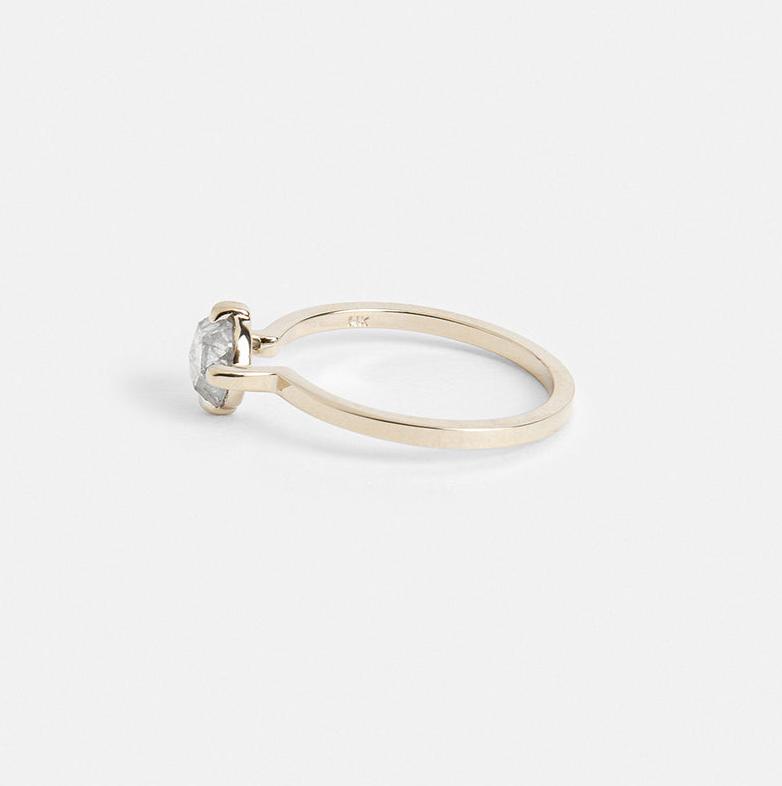 Minimal Prong Setting Engagement Ring with .75 salt and pepper diamond from canada in 14 karat white gold by SHW fine jewelry store in NYC