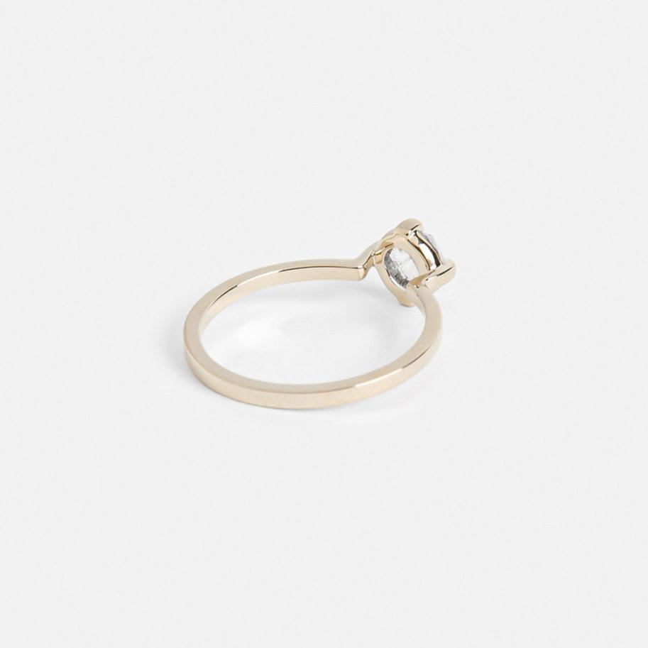 Minimalist Thin Band Engagement Ring with 0.75ct rose cut salt n pepper diamond 14 karat white gold by SHW cool fine jewelry store in NYC 