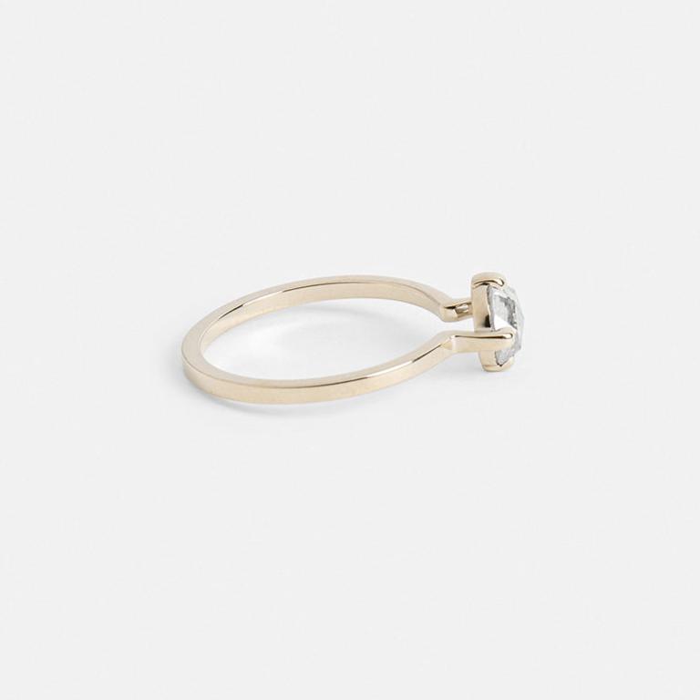 Modern Thinner Stackable Band Engagement Ring with 0.75 carat salt and pepper diamond 14k white gold by SHW best fine jewelry store in NYC
