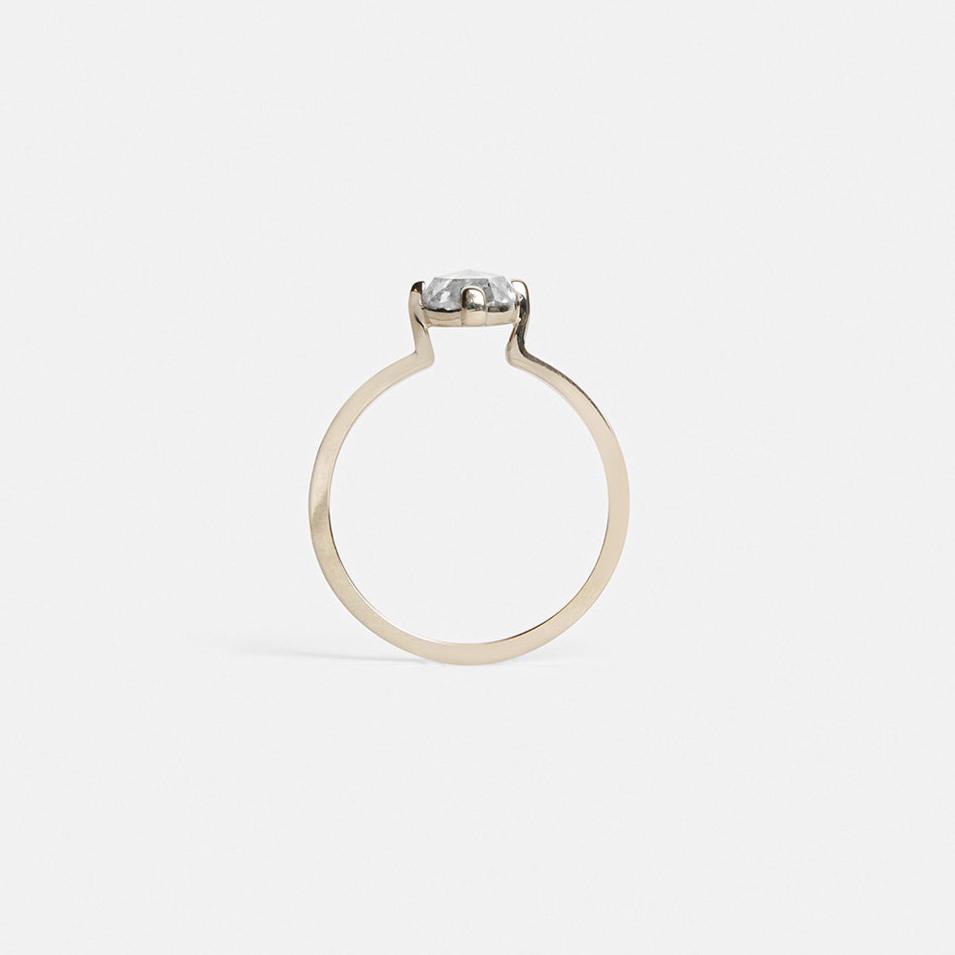 Unusual Stacking Flat Band engagement ring with under 1 carat natural salt and pepper diamonds in 14k white gold by SHW fine jewelry NYC