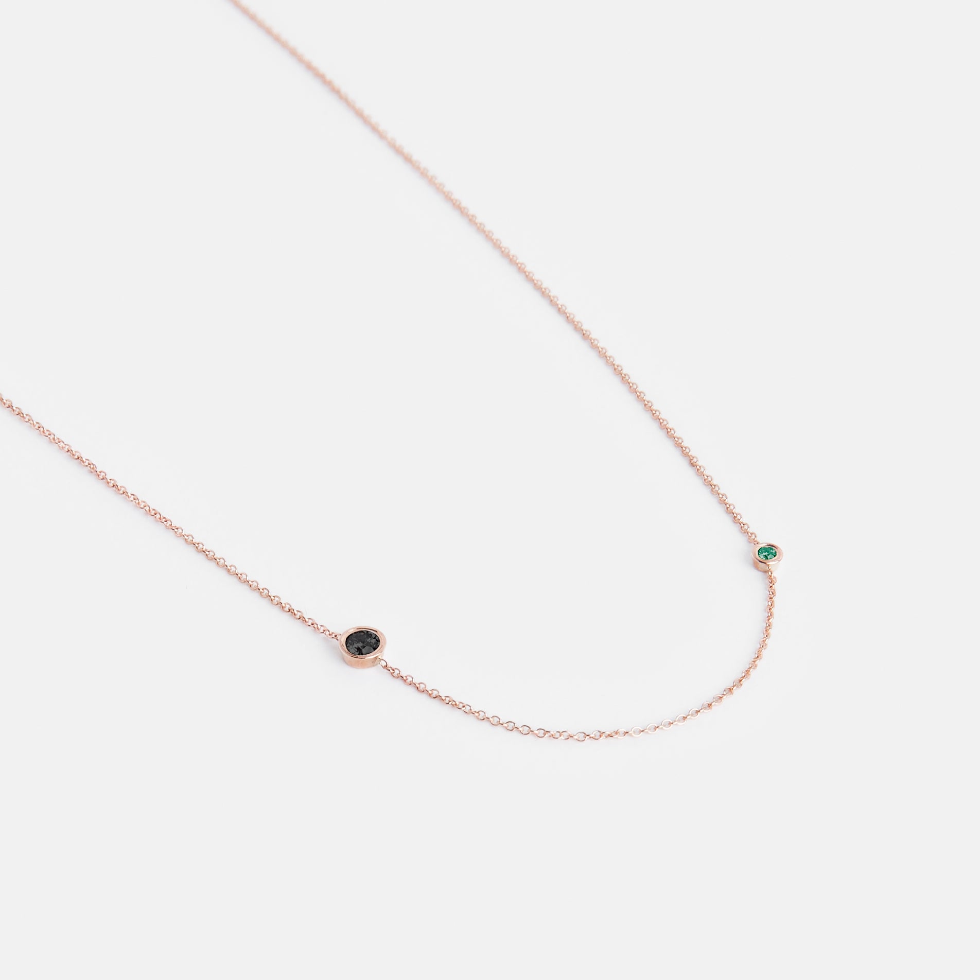 Iba Designer Necklace in 14k Rose Gold set with Black Diamond and Emerald By SHW Fine Jewelry NYC