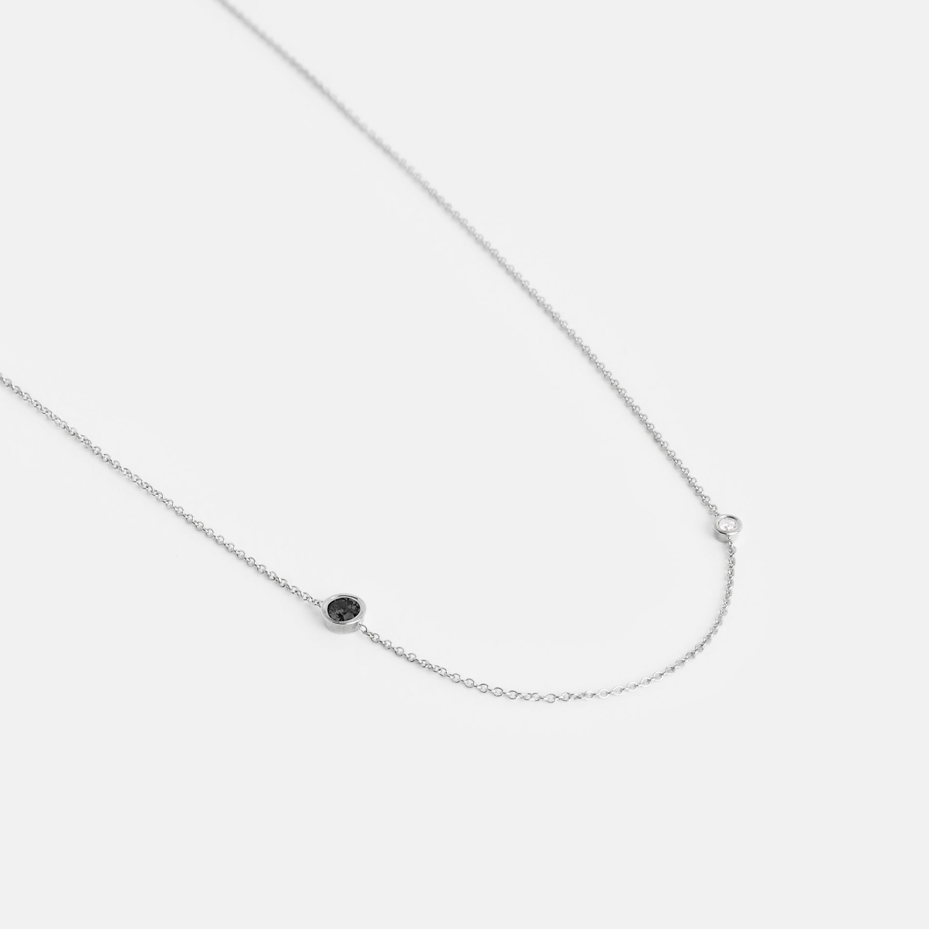 Iba Minimalist Necklace in 14k White Gold set with Black and White Diamonds By SHW Fine Jewelry NYC