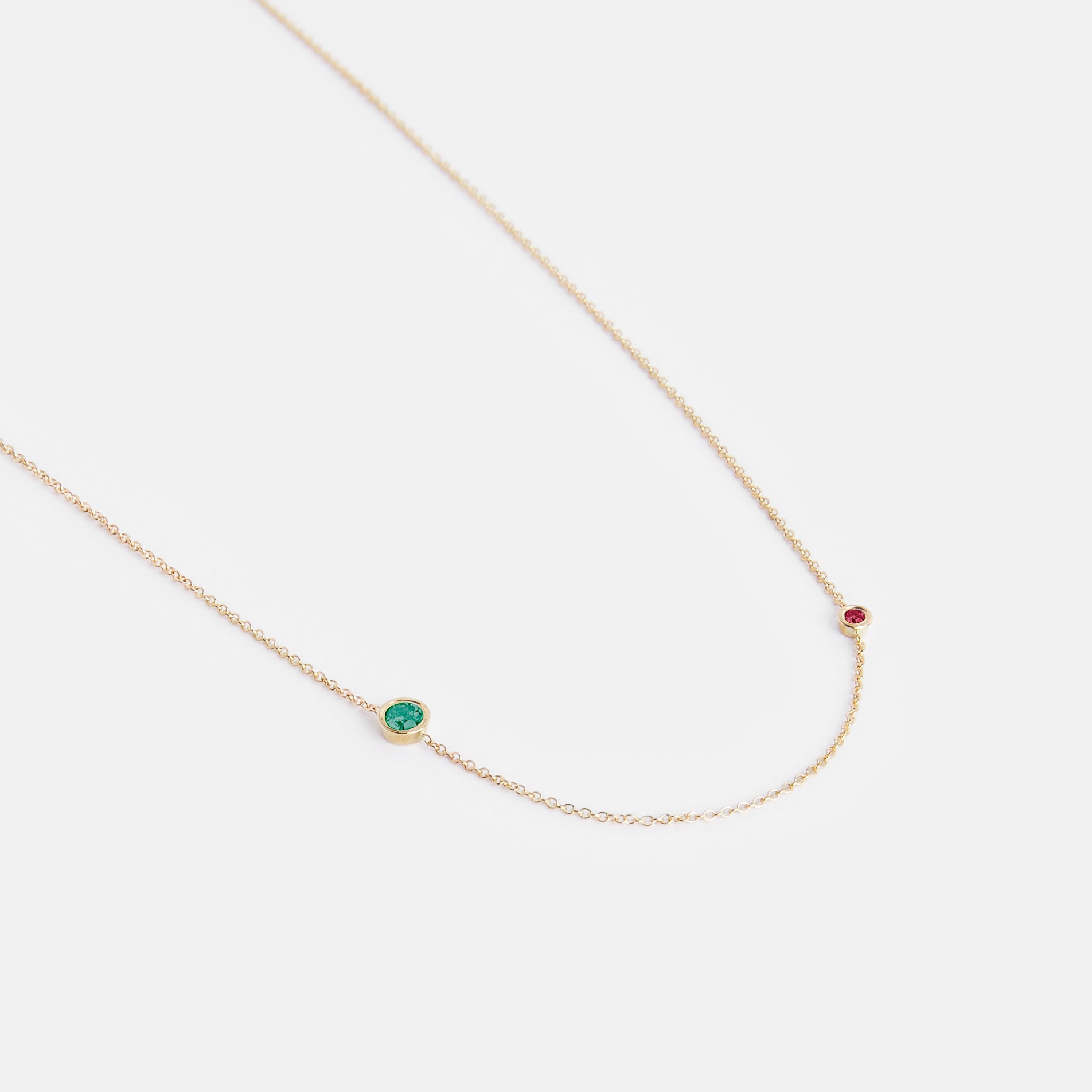 Iba Simple Necklace in 14k Gold set with Emerald and Ruby By SHW Fine Jewelry NYC