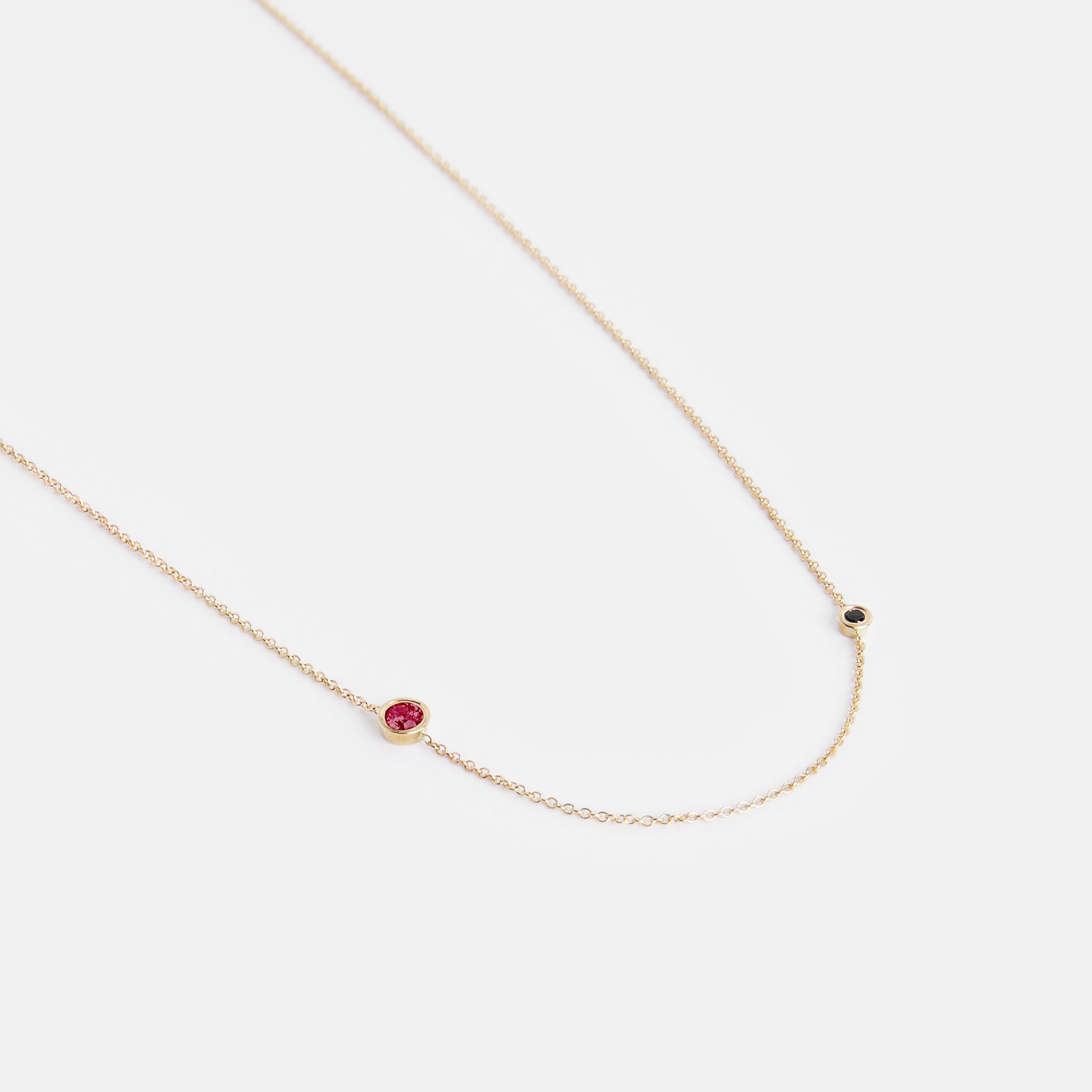 Iba Simple Necklace in 14k Gold set with Black Diamond and Ruby By SHW Fine Jewelry NYC