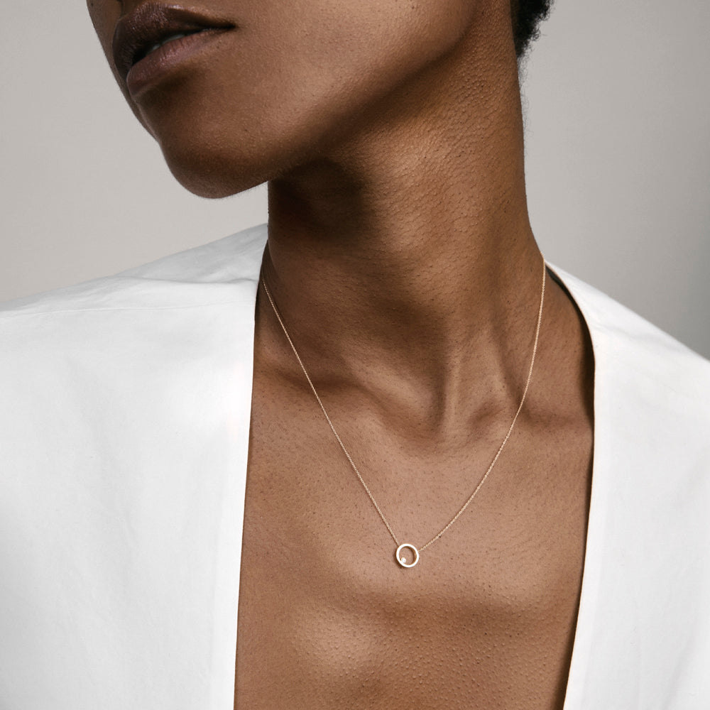 Ila Minimal Necklace in 14k Gold set with White Diamond By SHW Fine Jewelry NYC