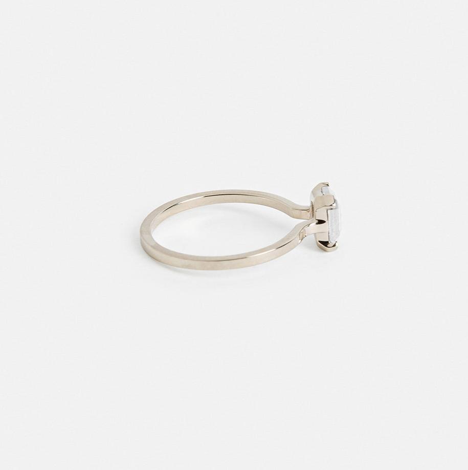 Cool Prongs Engagement Ring with emerald cut mined natural salt and pepper diamond in 14k white gold by SHW famous fine jewelry store NYC