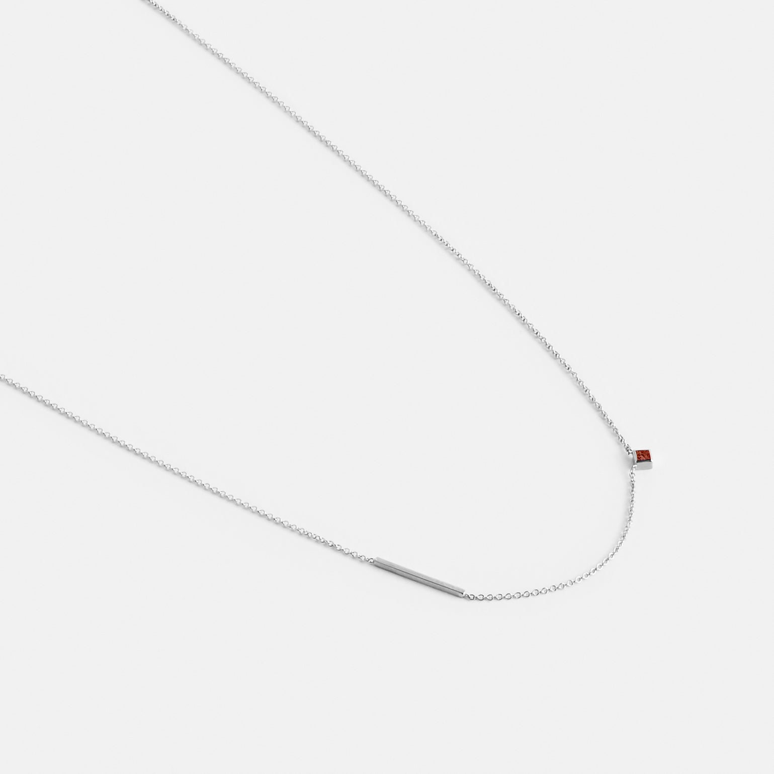 Inu Minimalist Necklace in 14k White Gold Set with Ruby By SHW Fine Jewelry NYC