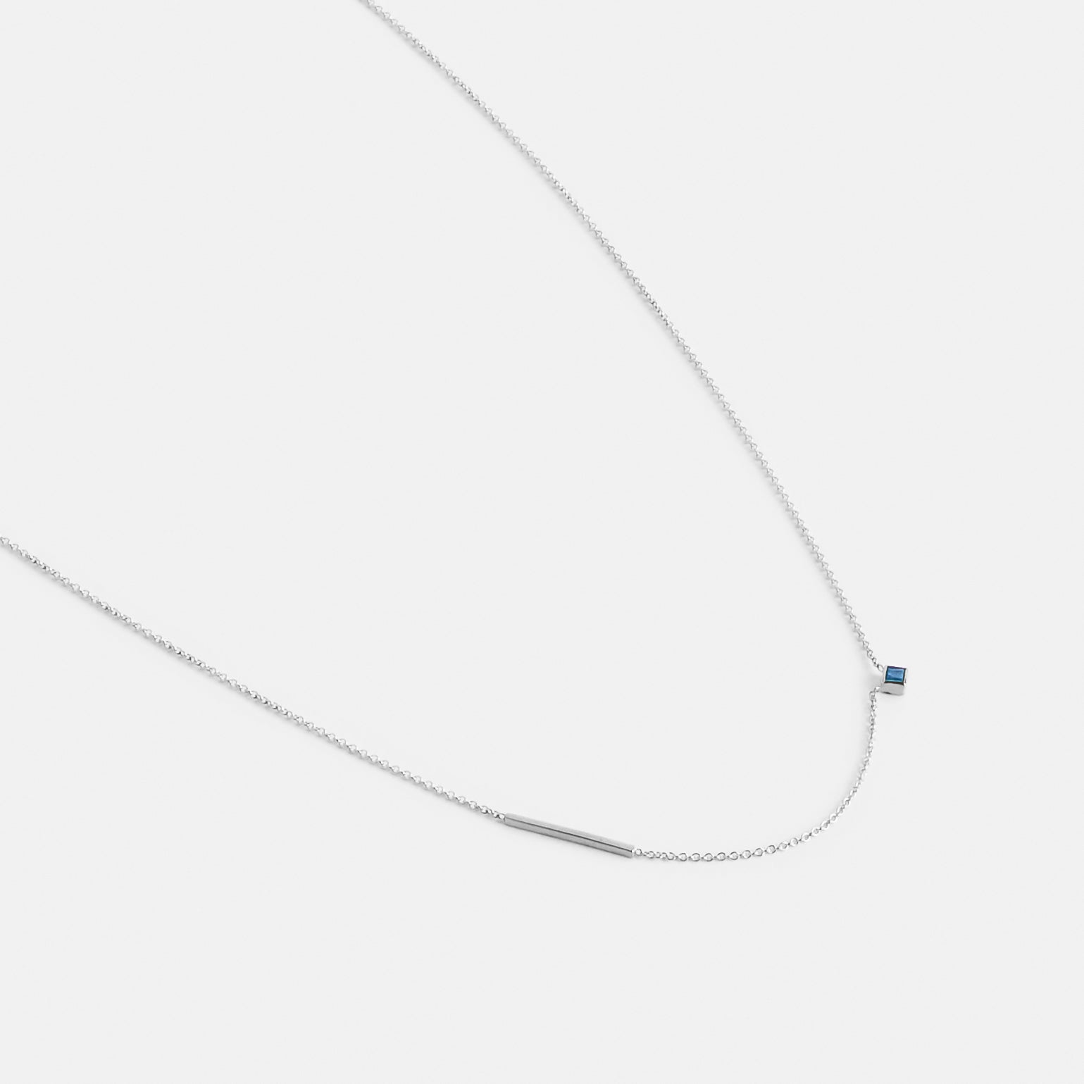 Inu Minimalist Necklace in 14k White Gold Set with Sapphire By SHW Fine Jewelry NYC