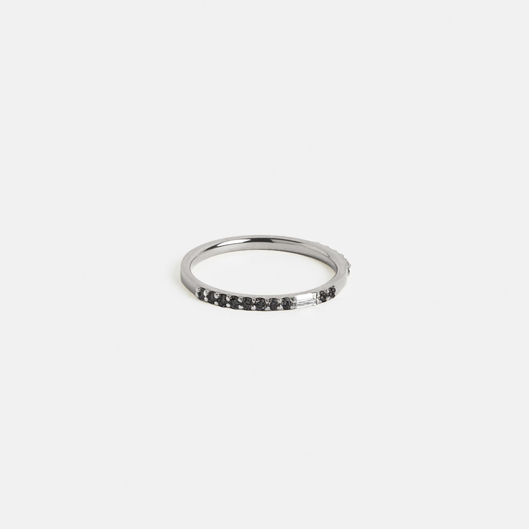 Les Thin Ring in 14k White Gold set with White and Black Diamonds By SHW Fine Jewelry NYC