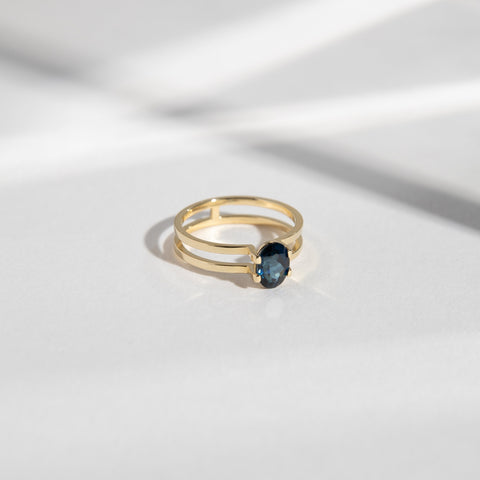 Mes Unconventional Ring in 14k Gold set with a 1ct oval cut sapphire By SHW Fine Jewelry NYC