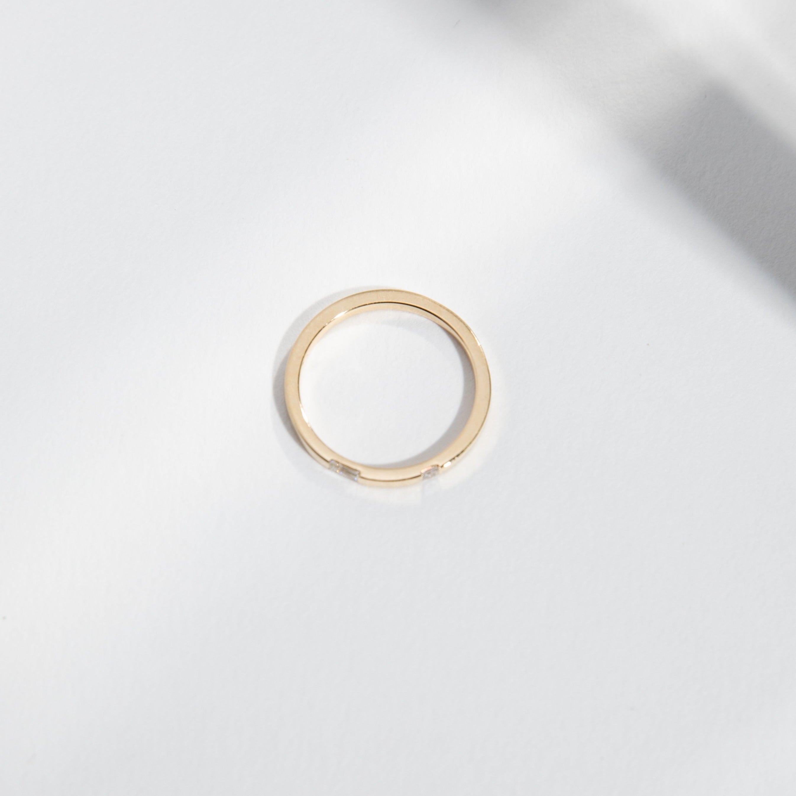 Minimal Thin Womens Engagement Band with Princess and Baguette Cut Diamond in solid 14k yellow gold by SHW famous fine jewelry store in NYC