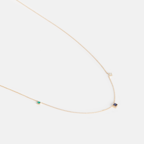 Asa Designer Necklace in 14k Gold set with Emerald, Sapphire, and White Diamond By SHW Fine Jewelry NYC