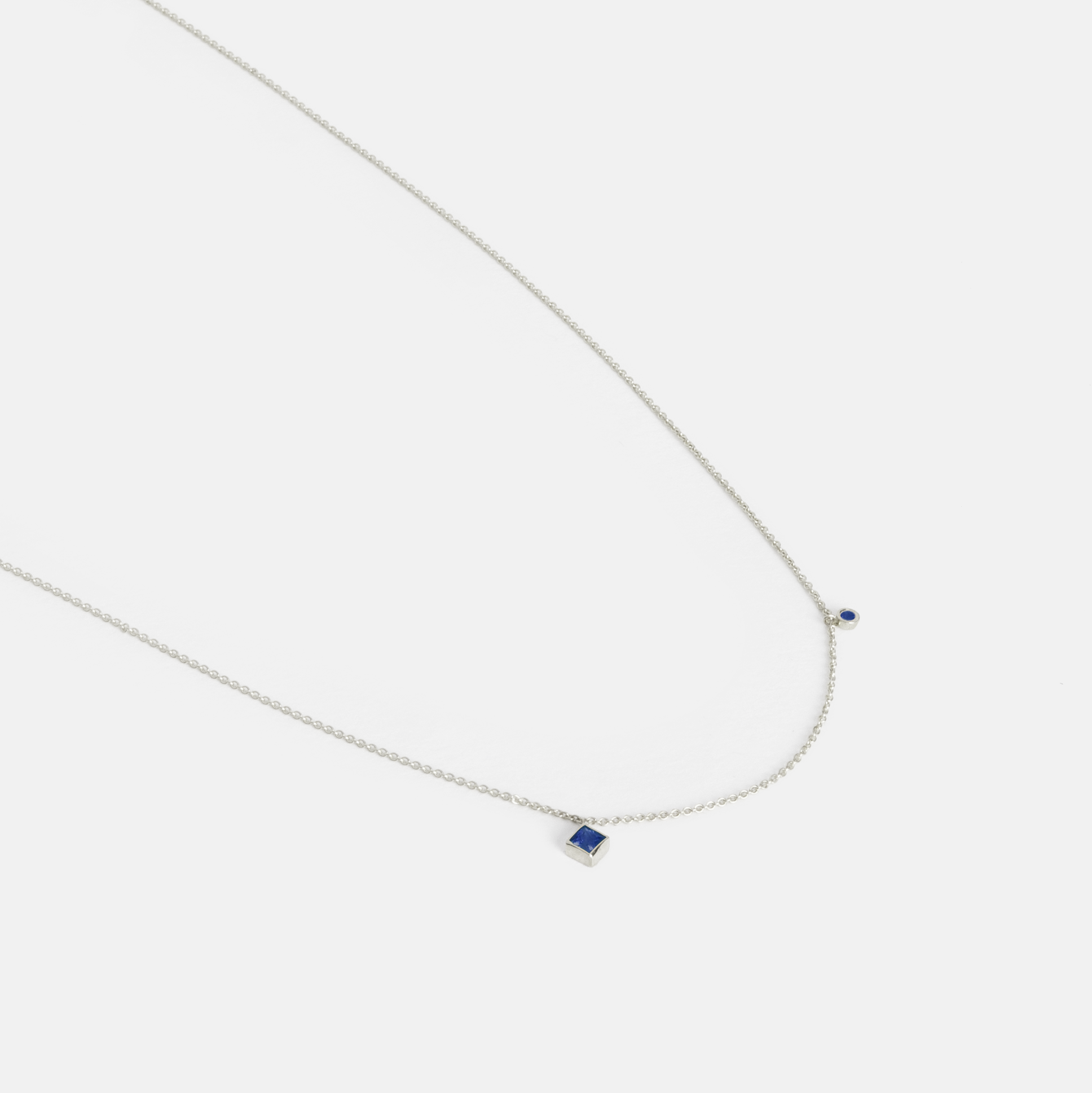  Ibi Thin Necklace in 14k White Gold set with Sapphires By SHW Fine Jewelry NYC
