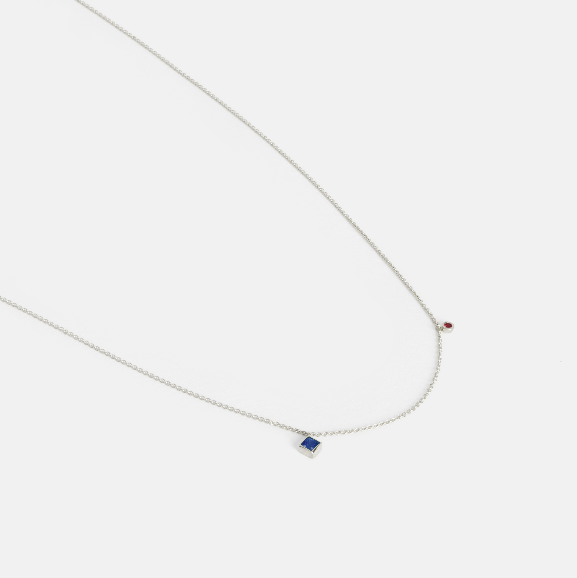  Ibi Thin Necklace in 14k White Gold set with Sapphire and Ruby By SHW Fine Jewelry NYC