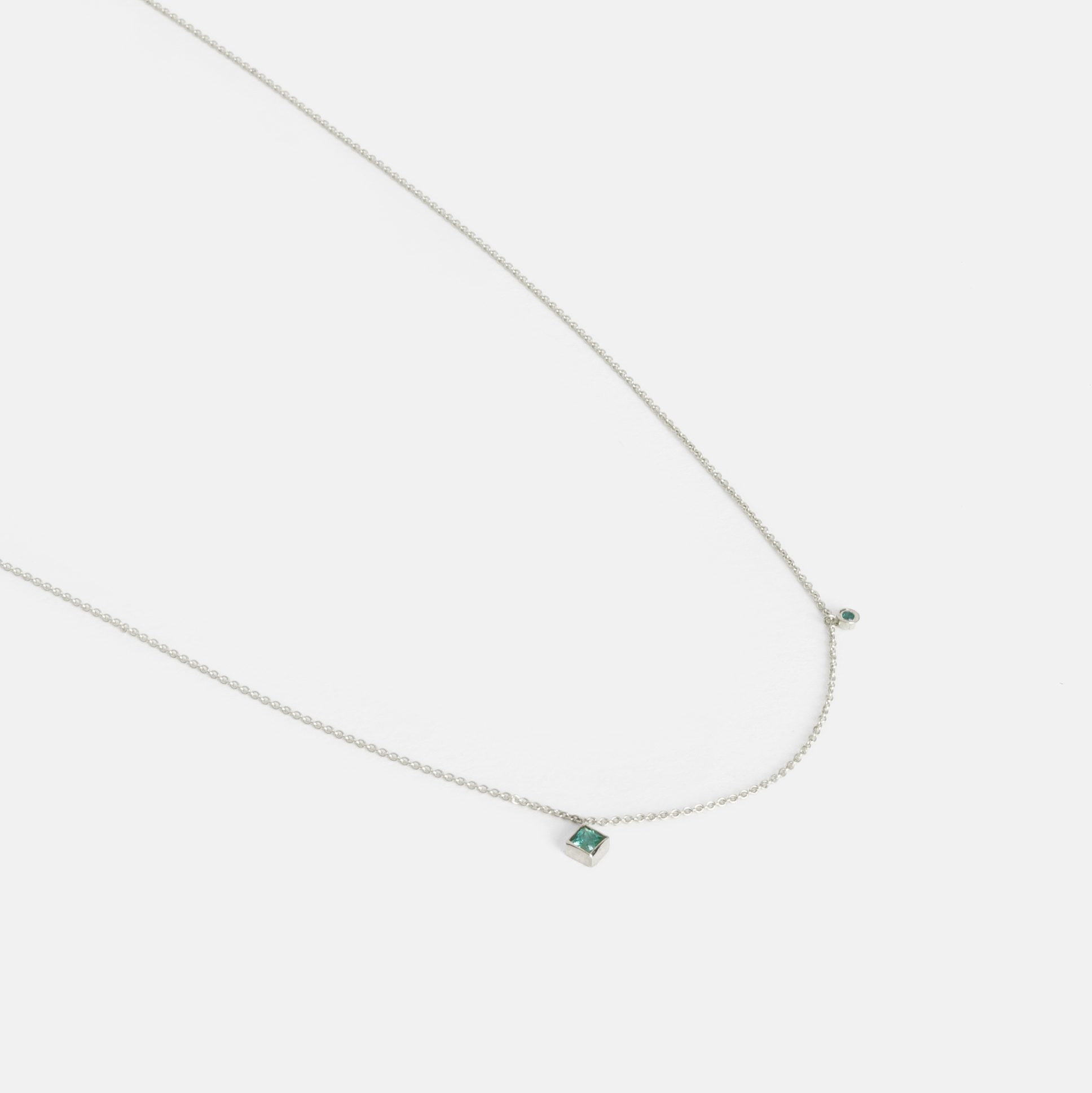  Ibi Thin Necklace in 14k White Gold set with Emeralds By SHW Fine Jewelry NYC