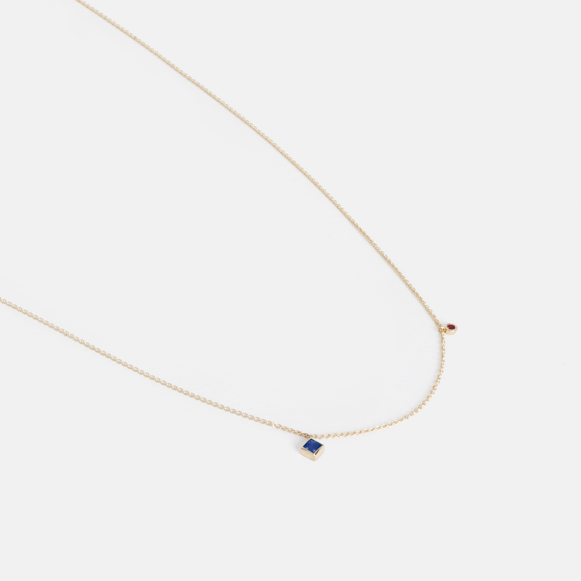 Ibi Delicate Necklace in 14k Gold set with Sapphire and Ruby By SHW Fine Jewelry NYC
