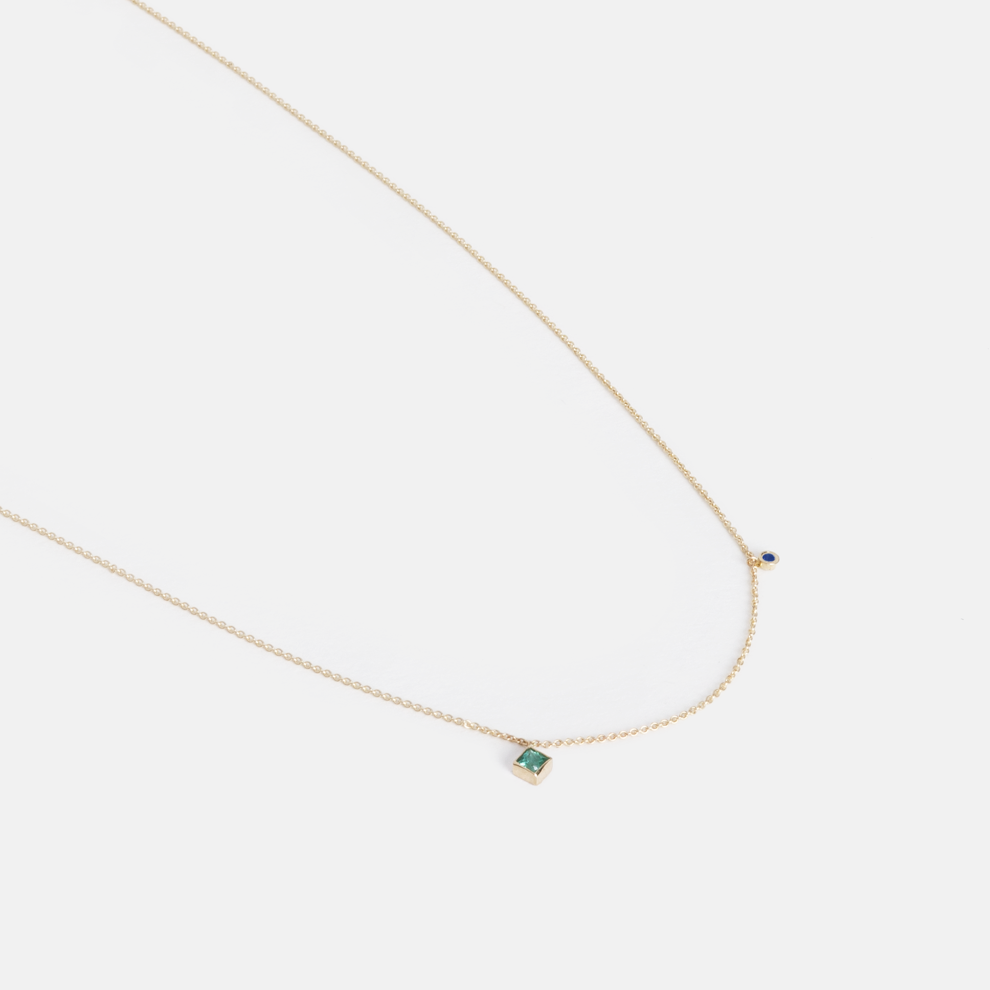 Ibi Delicate Necklace in 14k Gold set with Emerald and Sapphire By SHW Fine Jewelry NYC