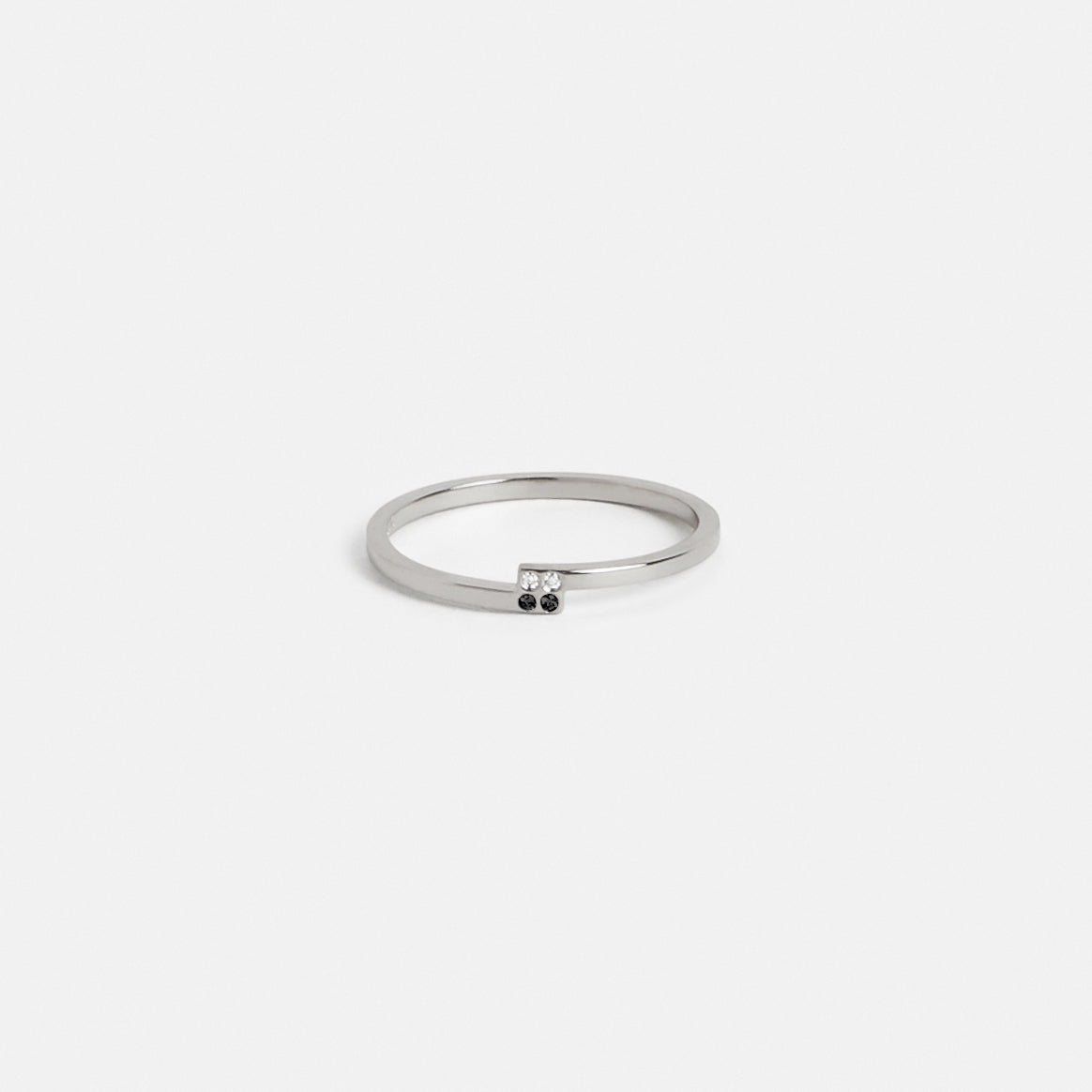 Piva Thin Ring in 14k Gold set with Black and White Diamonds By SHW Fine Jewelry NYC