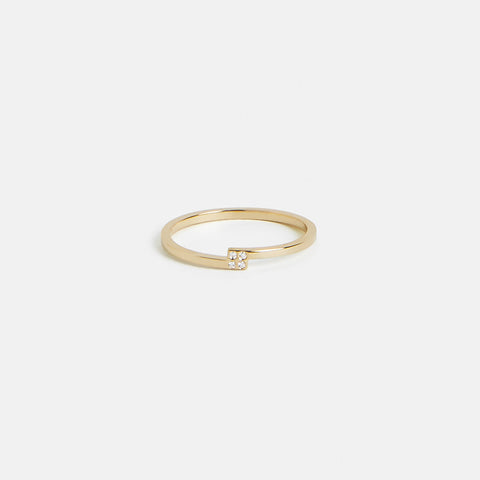 Dainty thin ring for stacking with two diamonds in solid 14k yellow, white, rose gold or sterling silver by SHW best fine jewelry store NYC
