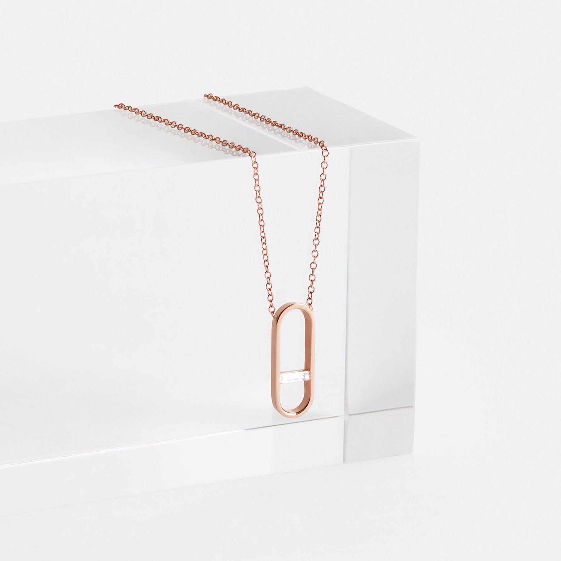 Ranga Unique Necklace in 14k Rose Gold set with White Baguette Diamond By SHW Fine Jewelry NYC