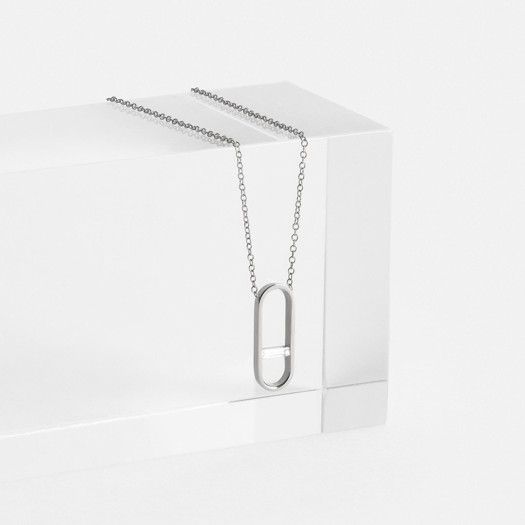 Ranga Alternative Necklace in 14k White Gold set with White Baguette Diamond By SHW Fine Jewelry NYC