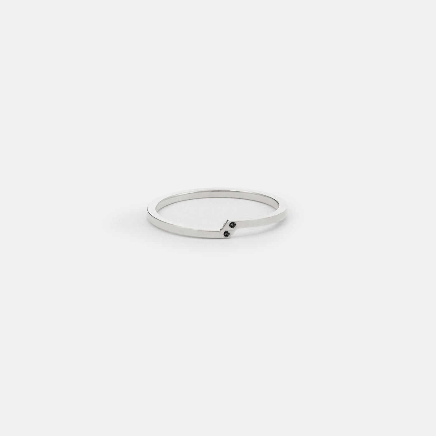 Sterling silver thin double band ring with two black diamonds