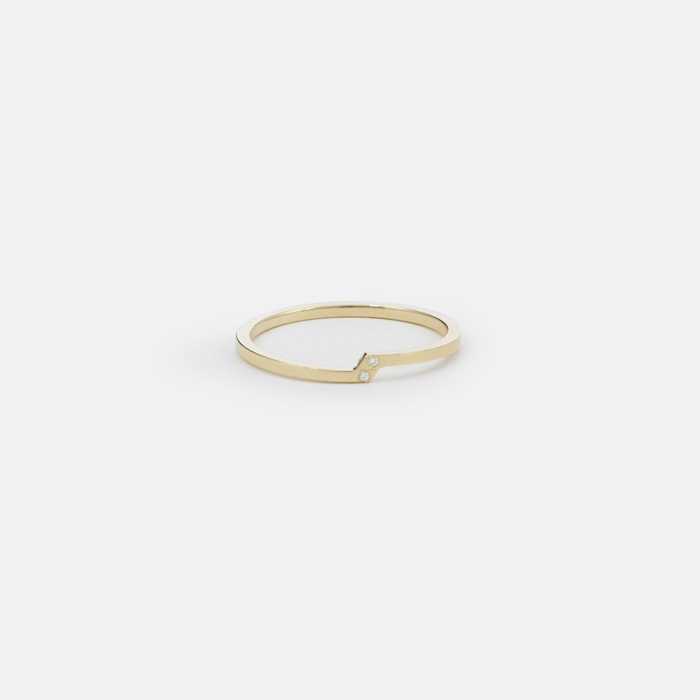 14k yellow gold thin double band ring with two diagonally set white diamonds