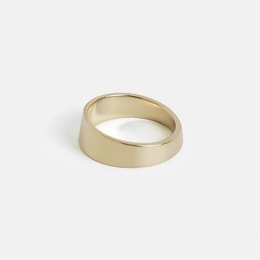 Alternative 6mm wider unisex wedding band with slanted design in 14k, 18k gold or platinum by SHW famous fine jewelry store in NYC close by