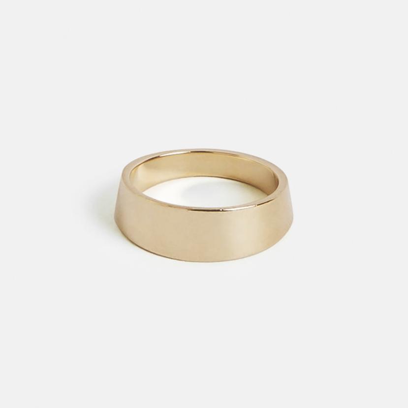 Unique 6mm wide mens wedding band with slanted profile in 14k, 18k gold or platinum by SHW designer jewelry store in downtown NYC near me