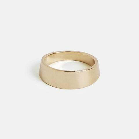 Unique 6mm wide mens wedding band with slanted profile in 14k, 18k gold or platinum by SHW designer jewelry store in downtown NYC near me