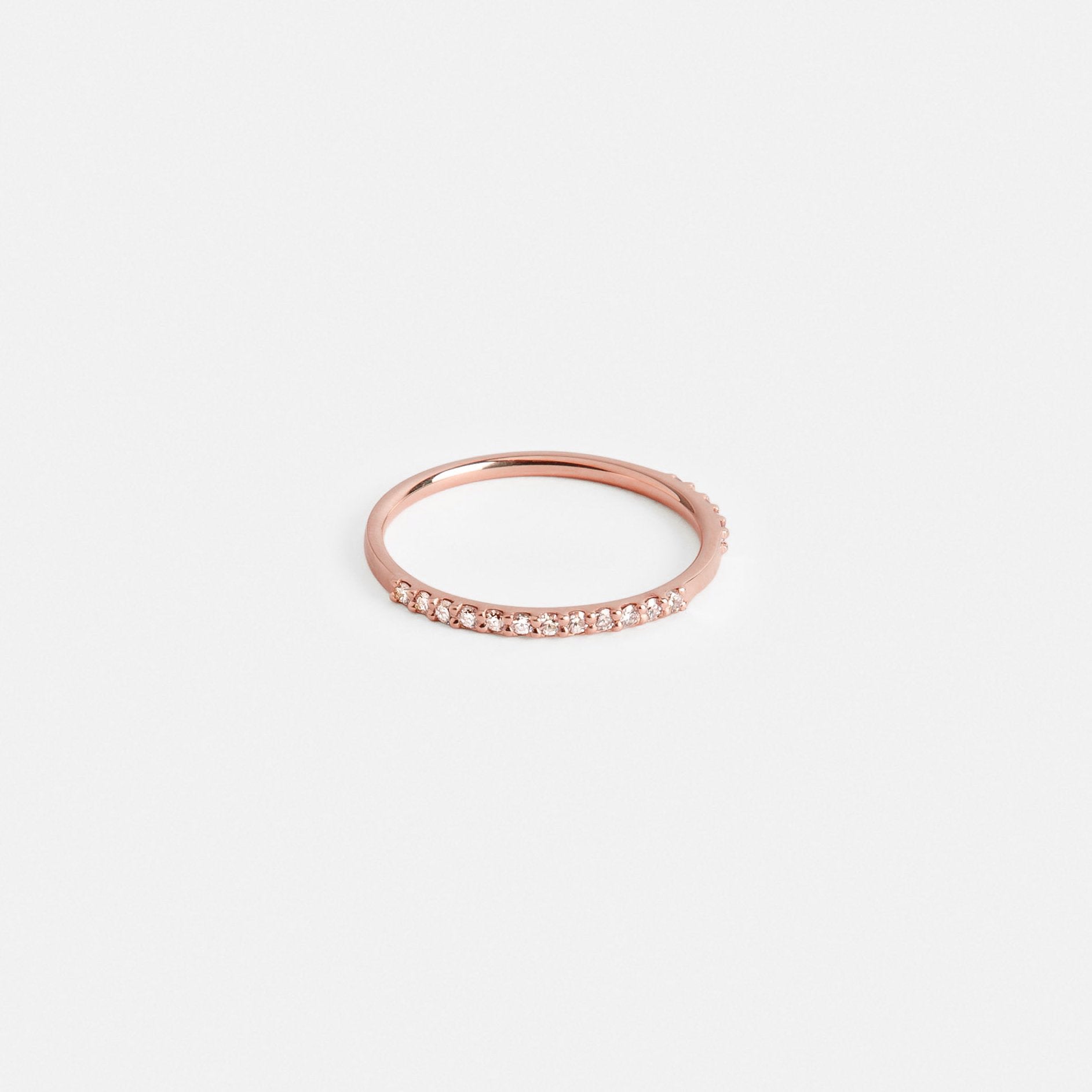Row Handmade Ring in 14k Rose Gold set with White Diamonds By SHW Fine Jewelry NYC